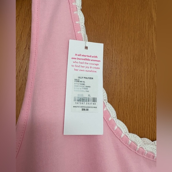 NWT Lilly Pulitzer Gabbie crochet Conch pink tank top XL - Picture 3 of 5